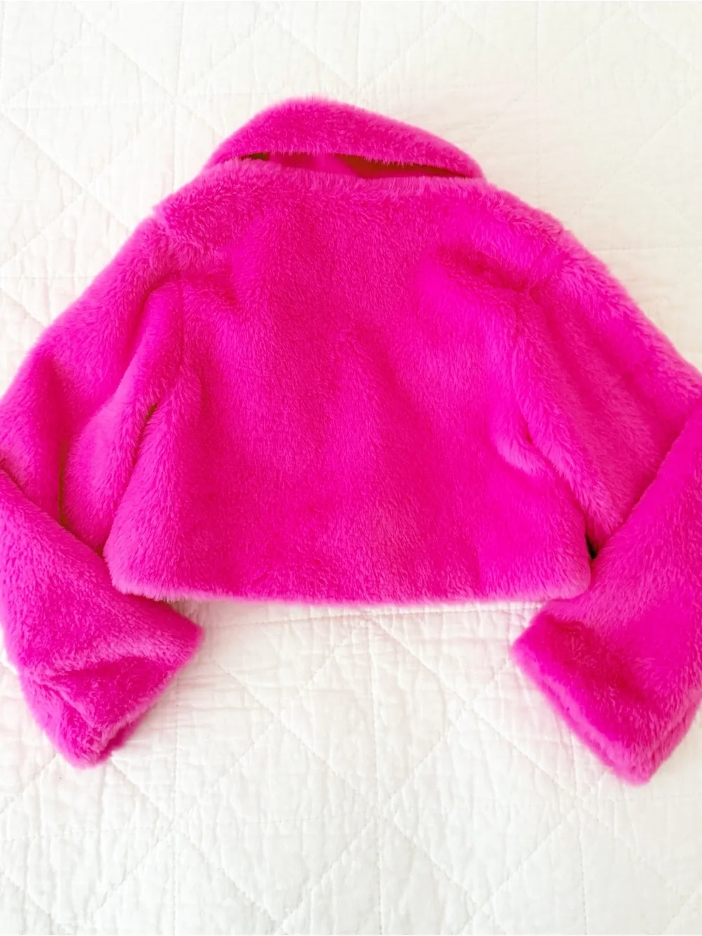Nanette Lepore 3T Bright Hot Pink Faux Fur Cropped Jacket Floral Jewel Buttons